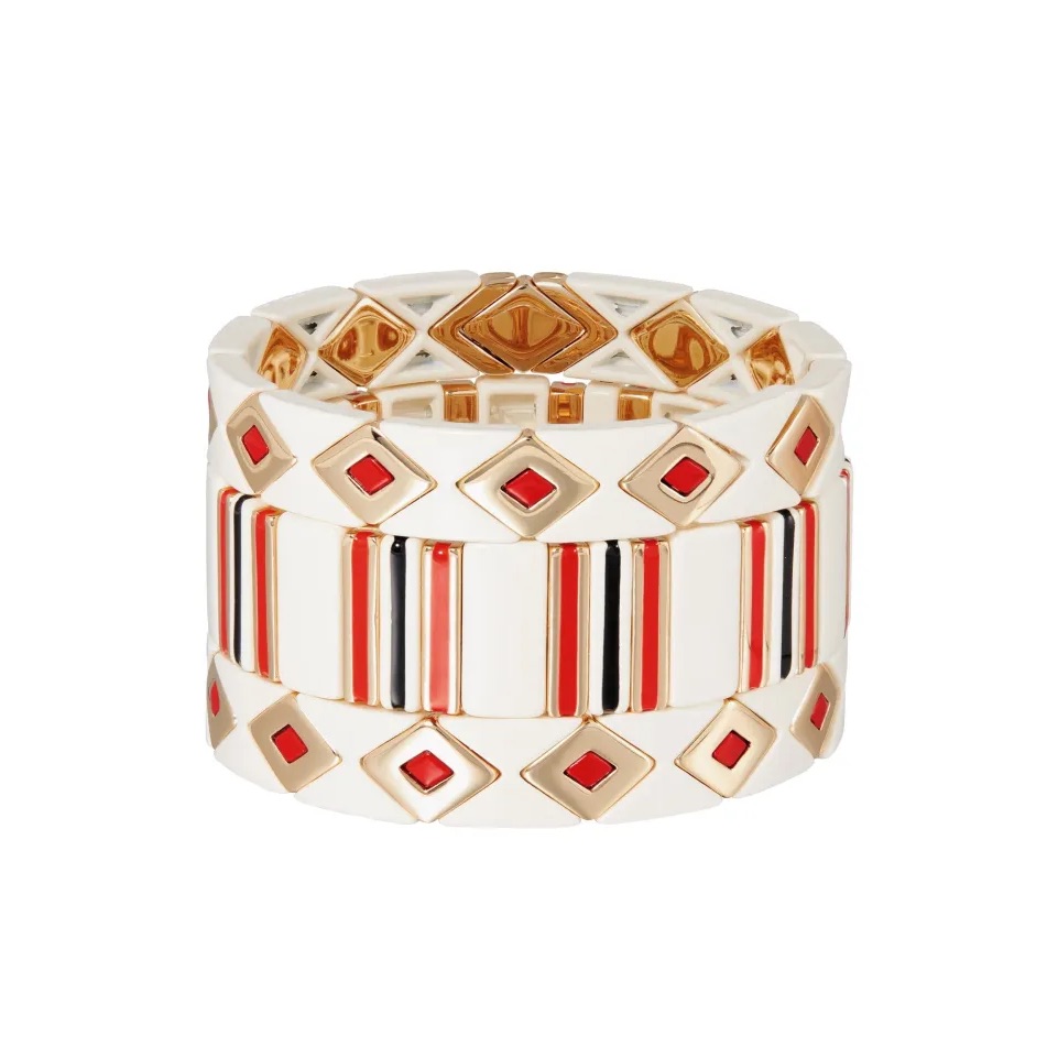 Nwot Roxanne Assoulin Queen Of Diamonds Bracelets In Enamel, Set Of 3
